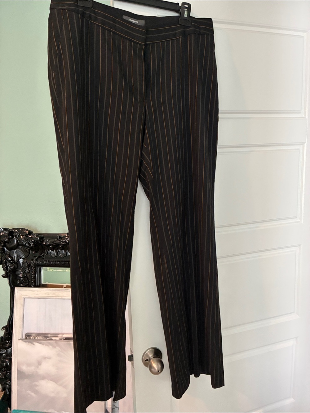 Maxime Black Dress Pants with Brown Pinstripes